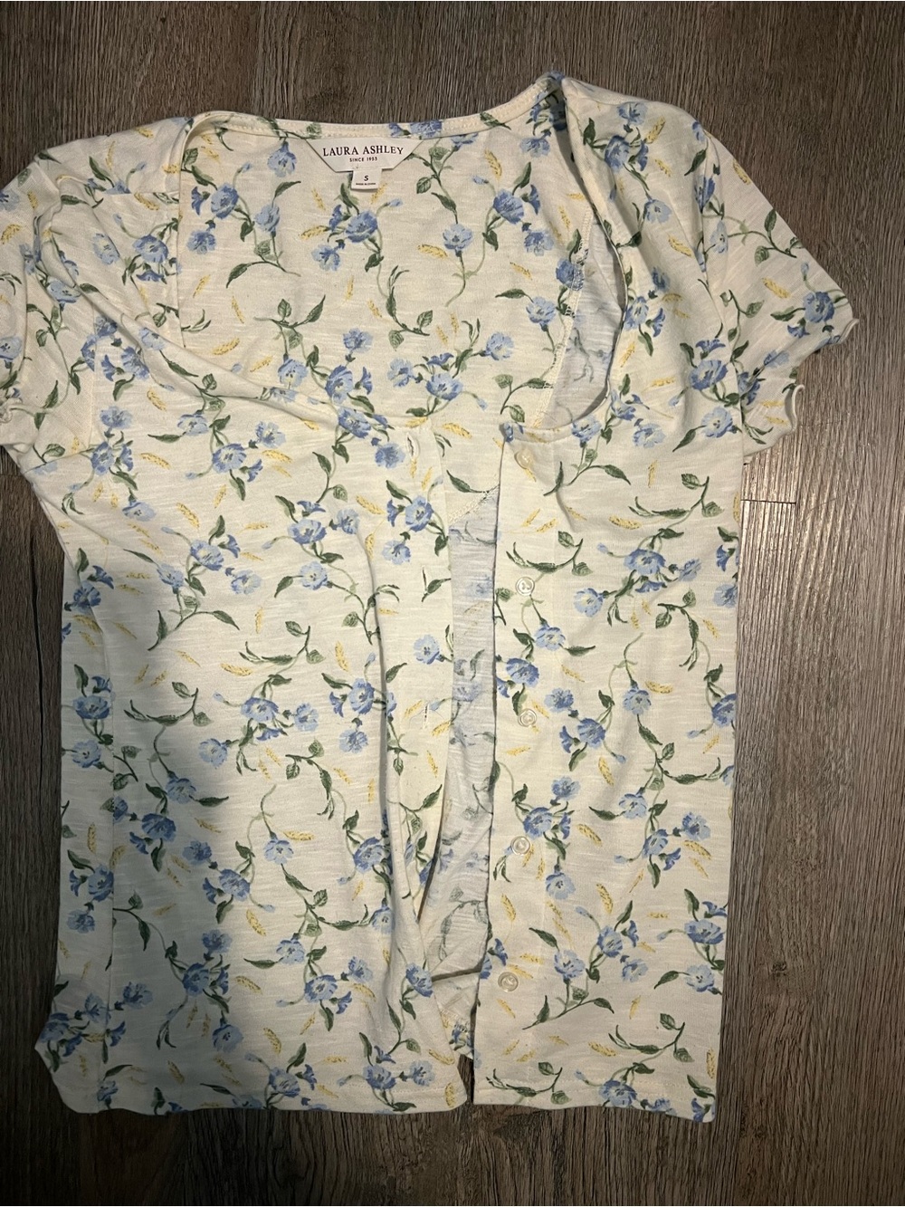 Laura Ashley Cream Tee with Blue Floral Print
